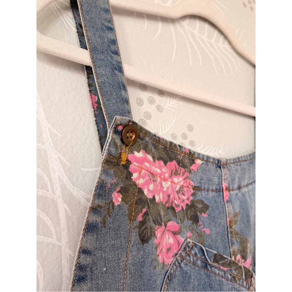 floral print denim shortall romper medium - Picture 3 of 11